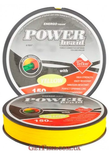 Шнур Power Teflon Yellow Braid X8 150м 0.3мм 24.6кг