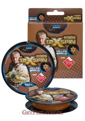 Шнур + игла Koos X12 Monster Braid Hollow 150м 0.46мм 62.5кг Teflon Brown
