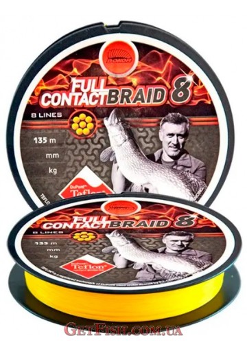 Шнур Bokor Full Contact X8 Braid Teflon Yellow 135м 0.14мм 8.1кг