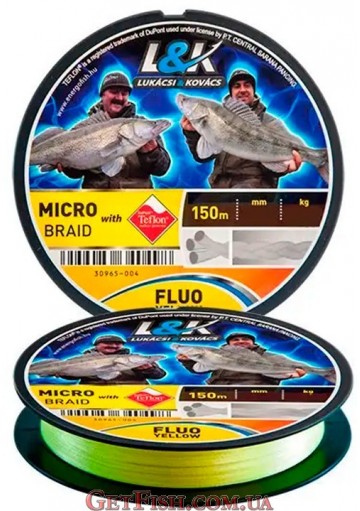 Шнур L&K X3 Micro Braid Teflon Fluo Yellow 150м 0.12мм 6.82кг