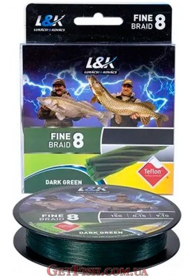 Шнур L&K X8 Fine Braid Teflon Dark Green 150м 0.15мм 9.1кг