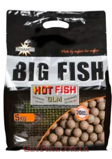 Бойлы тонущие Dynamite Baits Big Fish Bojli Hot Fish & GLM - Kagyló & Fűszer Bojli 20mm 5kg