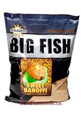 Прикормка Dynamite Baits Big Fish Sweet Banoffi Feeder - Banán & Kávé Etetőanyag 1,8kg