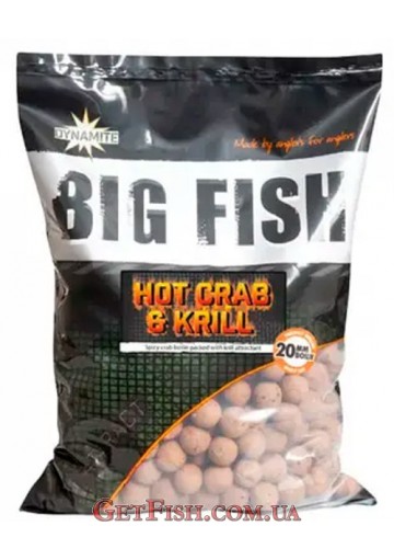 Бойли тонучі Dynamite Baits Bojli Hot Crab & Krill - Etető Bojli 1kg 20mm