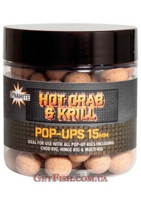 Бойлы Dynamite Baits Hot Crab & Krill Pop Ups Boilie 15mm